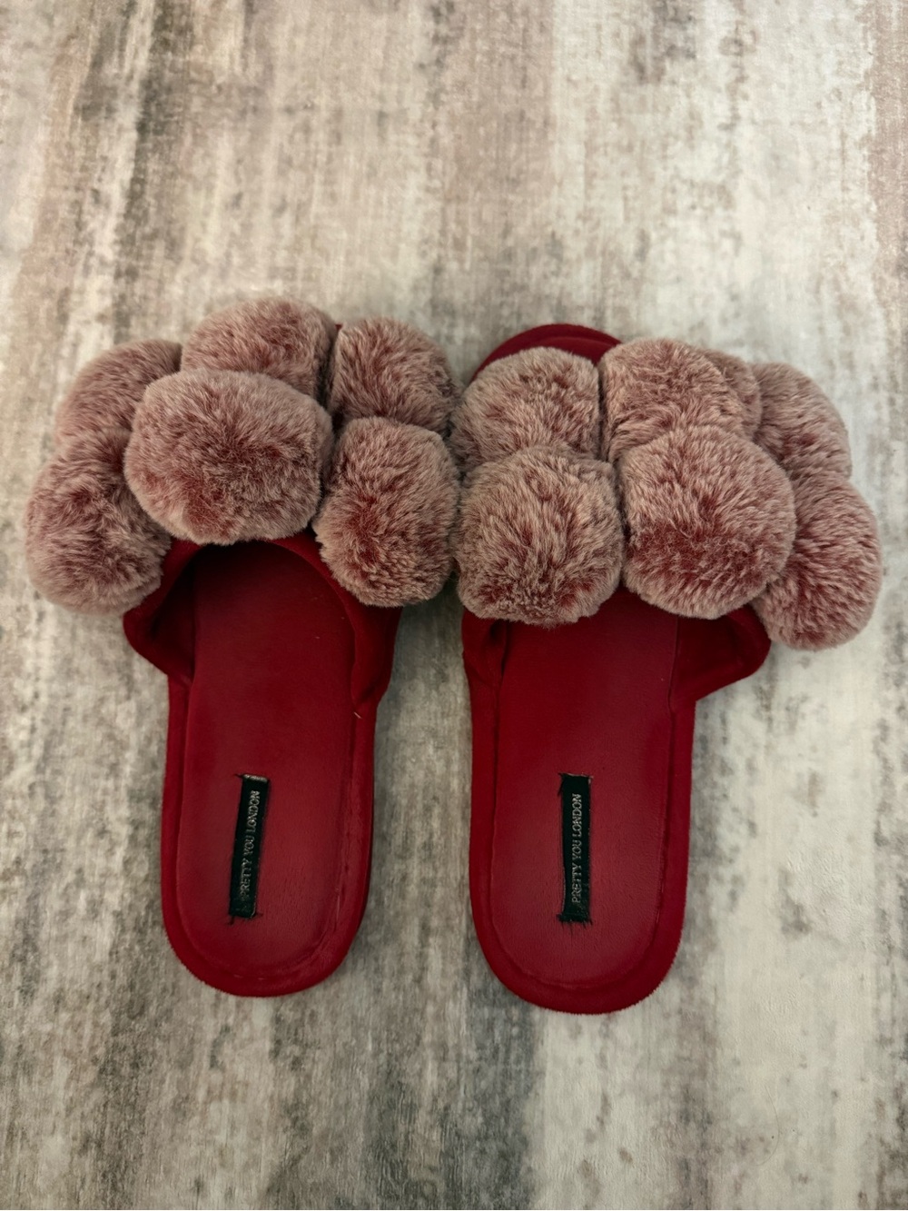 Plush Pom Pom Slide Sandals in Red - Women's Cozy Slippers